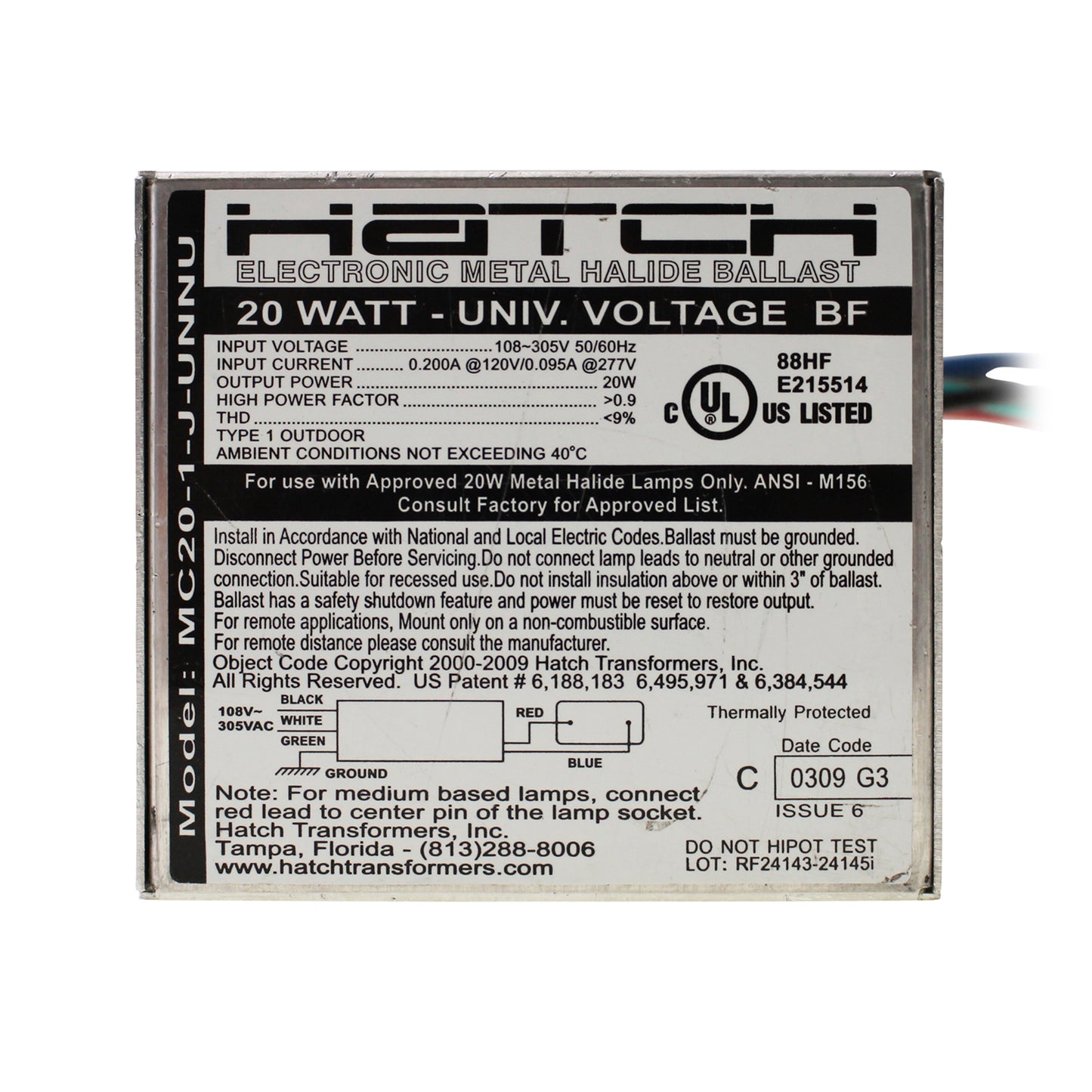 Hatch Transformers MC20-1-J-UNNU