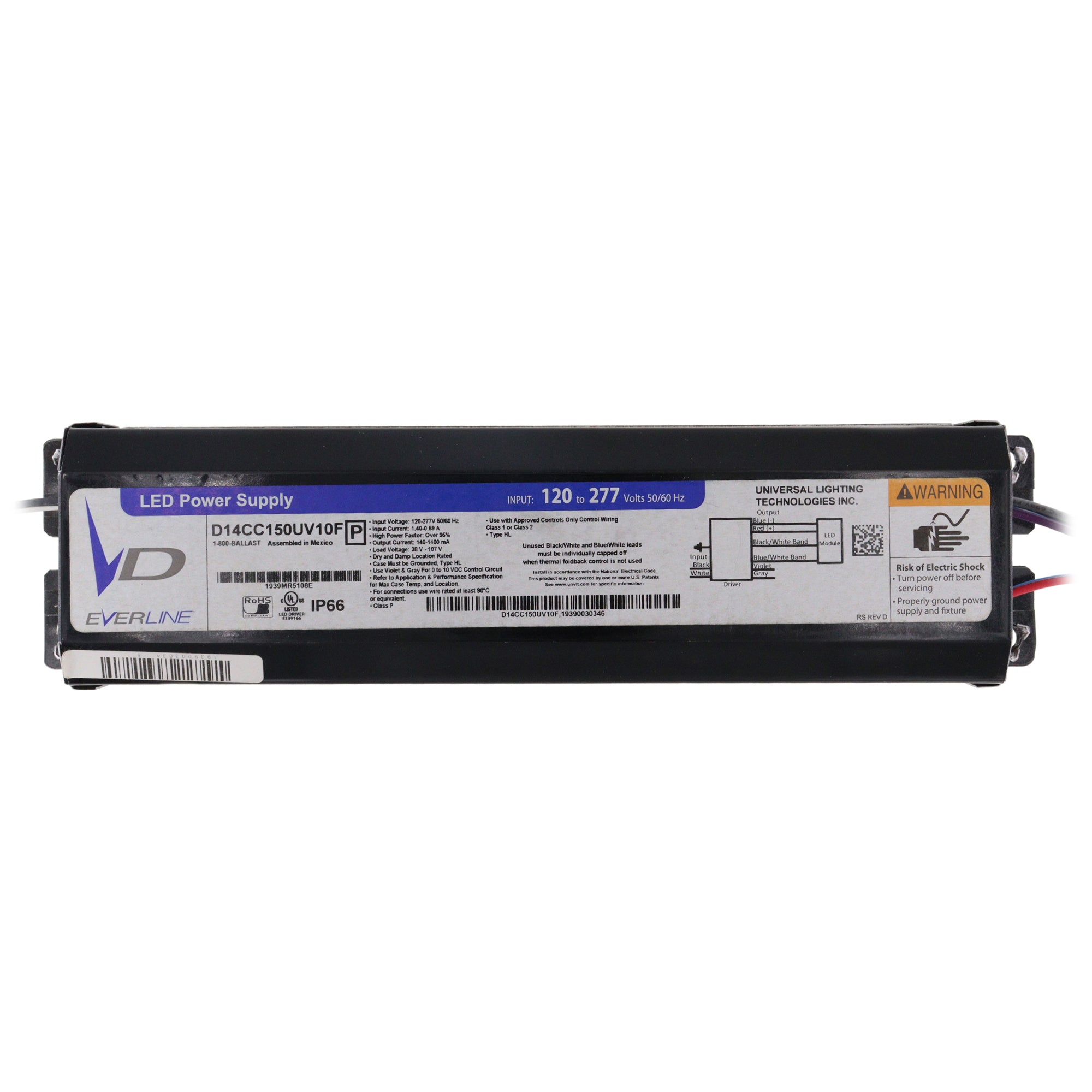 Universal D14CC150UVT-F Dimmable LED Driver – 150W, 1400mA, 38-107V, 120-277V