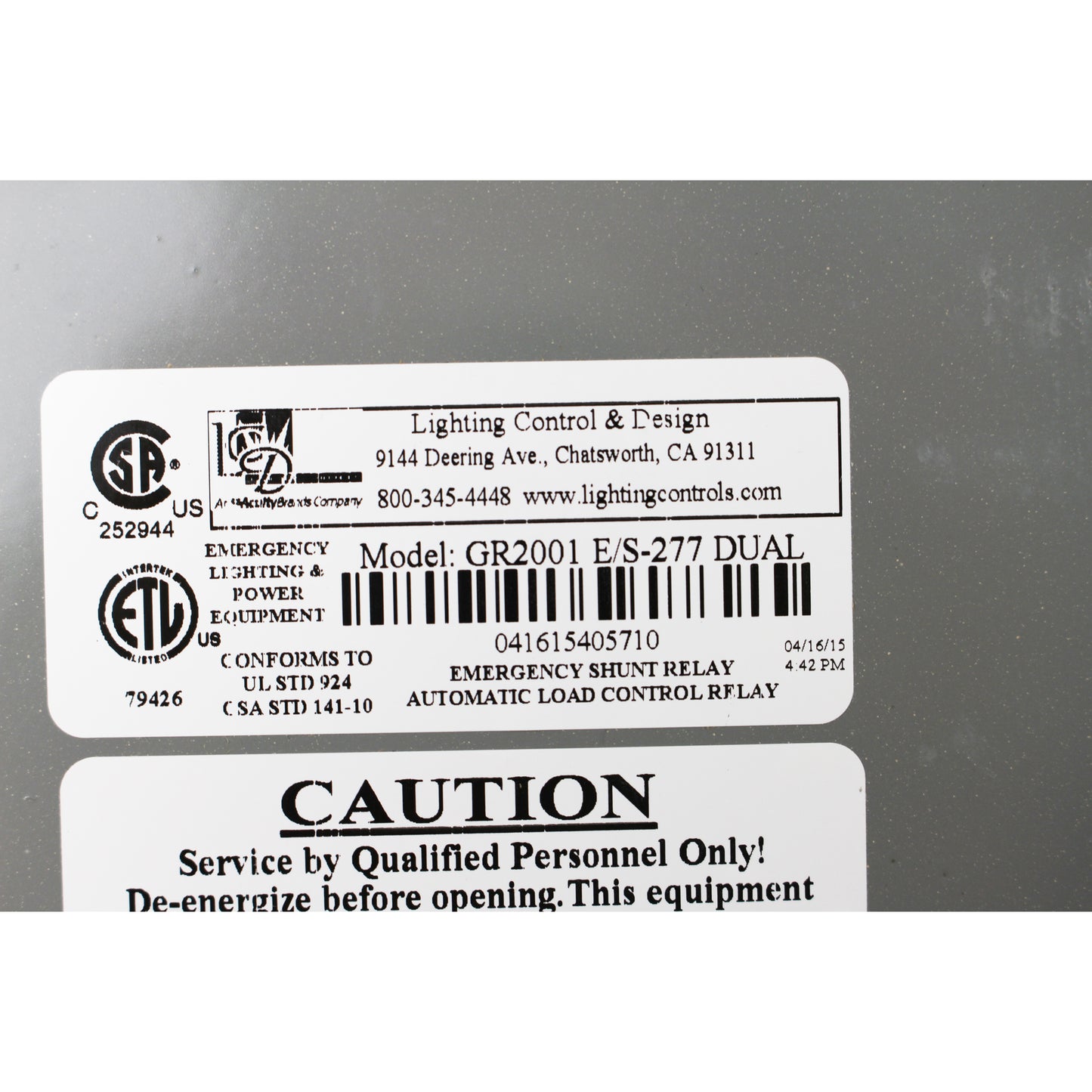 Lighting Control & Designs GR2001 E/S-277 DUAL