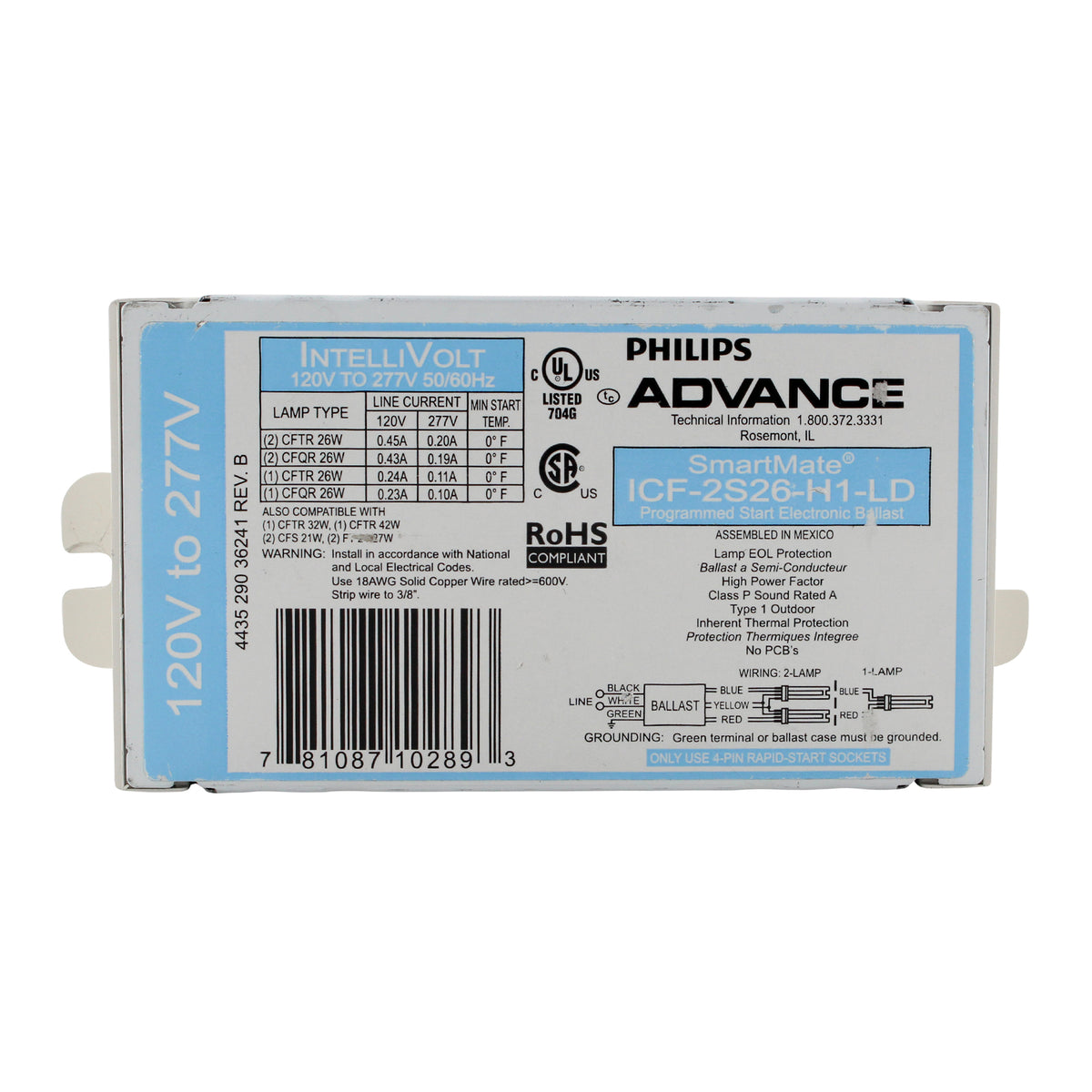 2s13 AdvanceIcf-2s26-h1-ldCompactFluorescentBallast,2-lamp,26w,Cfl ...