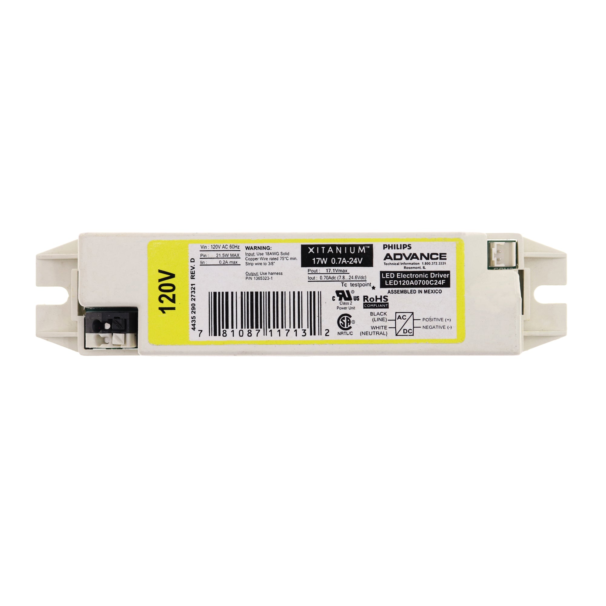 ADVANCE LED120A0700C24F LED ELECTRONIC DRIVER, 17W, 0.7-24V, 24VDC, 12 ...