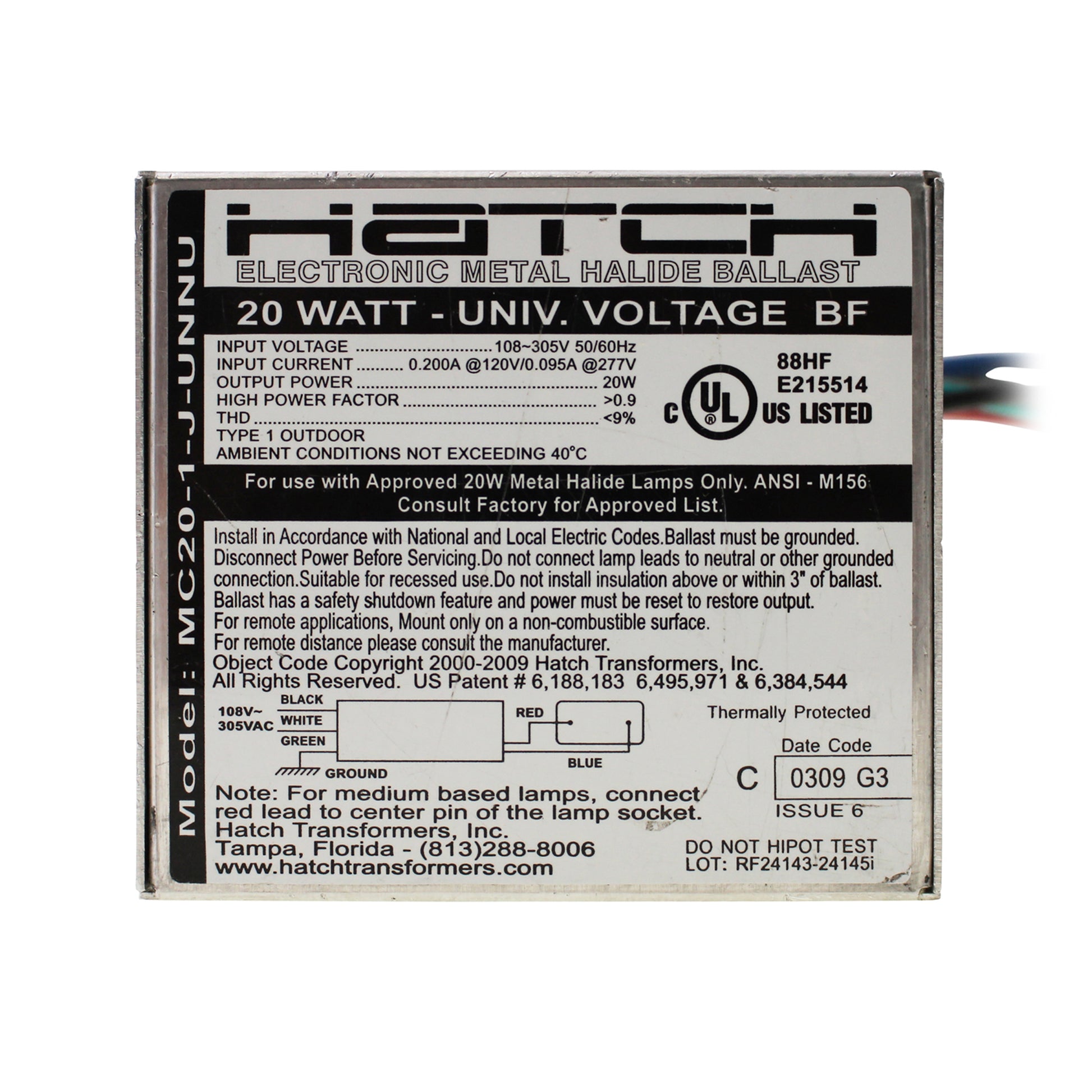 Hatch Transformers MC20-1-J-UNNU