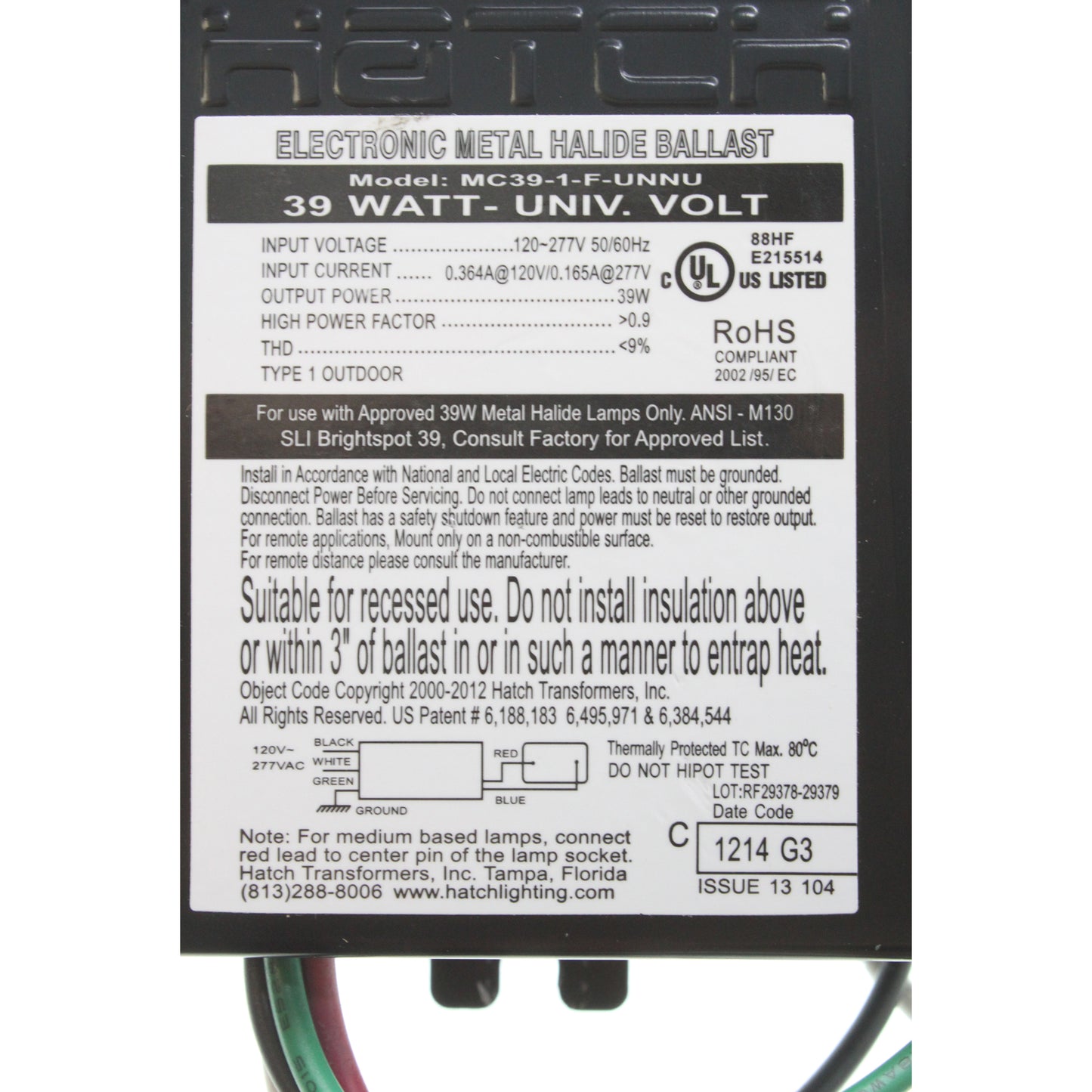 Hatch Lighting MC39-1-F-UNNU