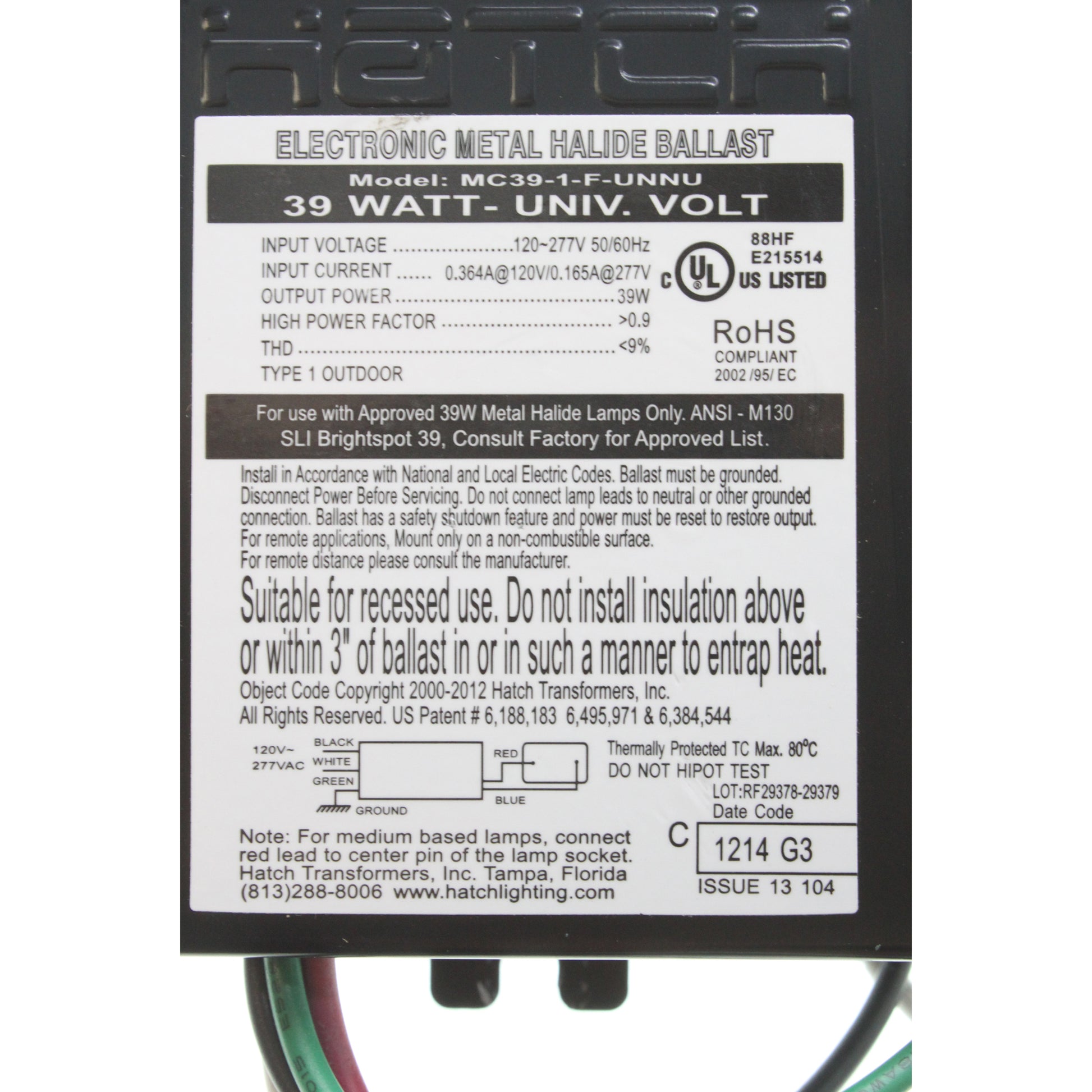 Hatch Lighting MC39-1-F-UNNU