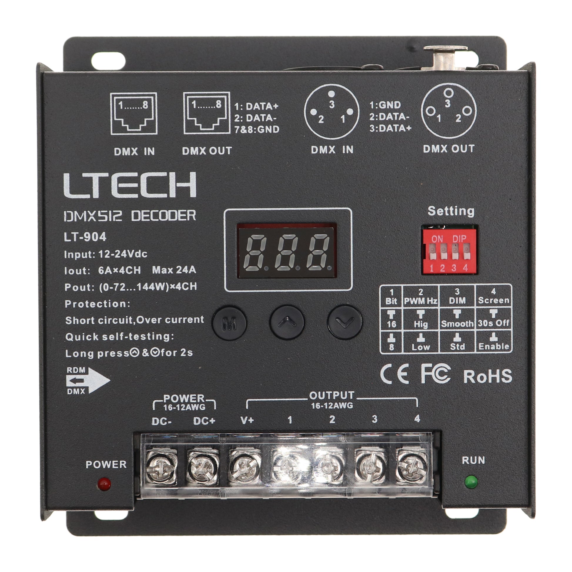 LTECH LT-904 LED DMX512 DECODER, 4-CHANNEL, 24A, LED DISPLAY, 12-24VDC ...