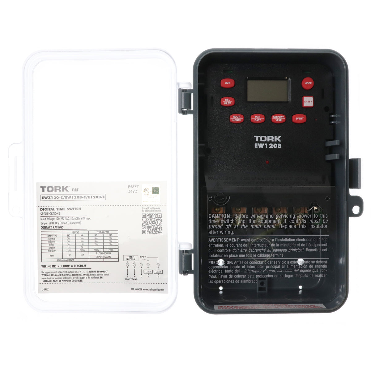 Torque Time Clock Tork Nsi EW120B-C Digital Time Switch, 24-HOUR Or 7-DAY, Weatherproof ...