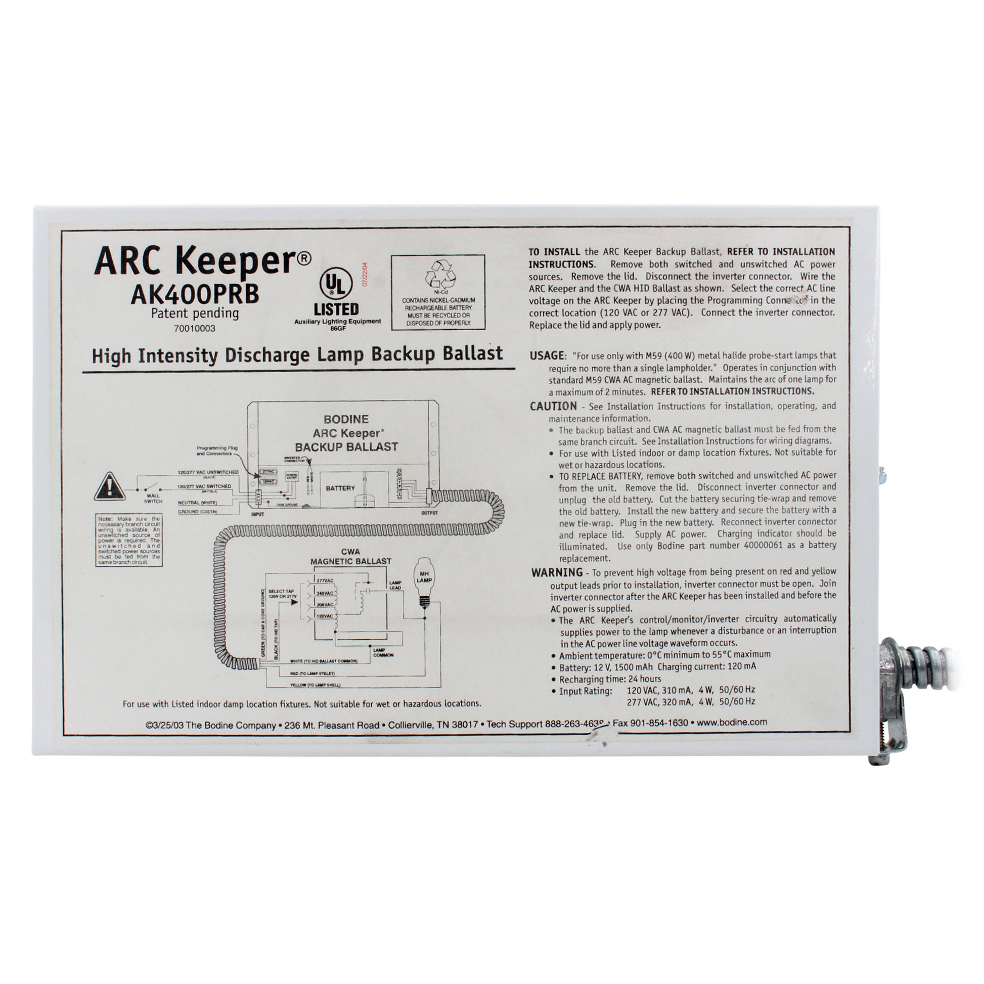 Bodine AK400PRB