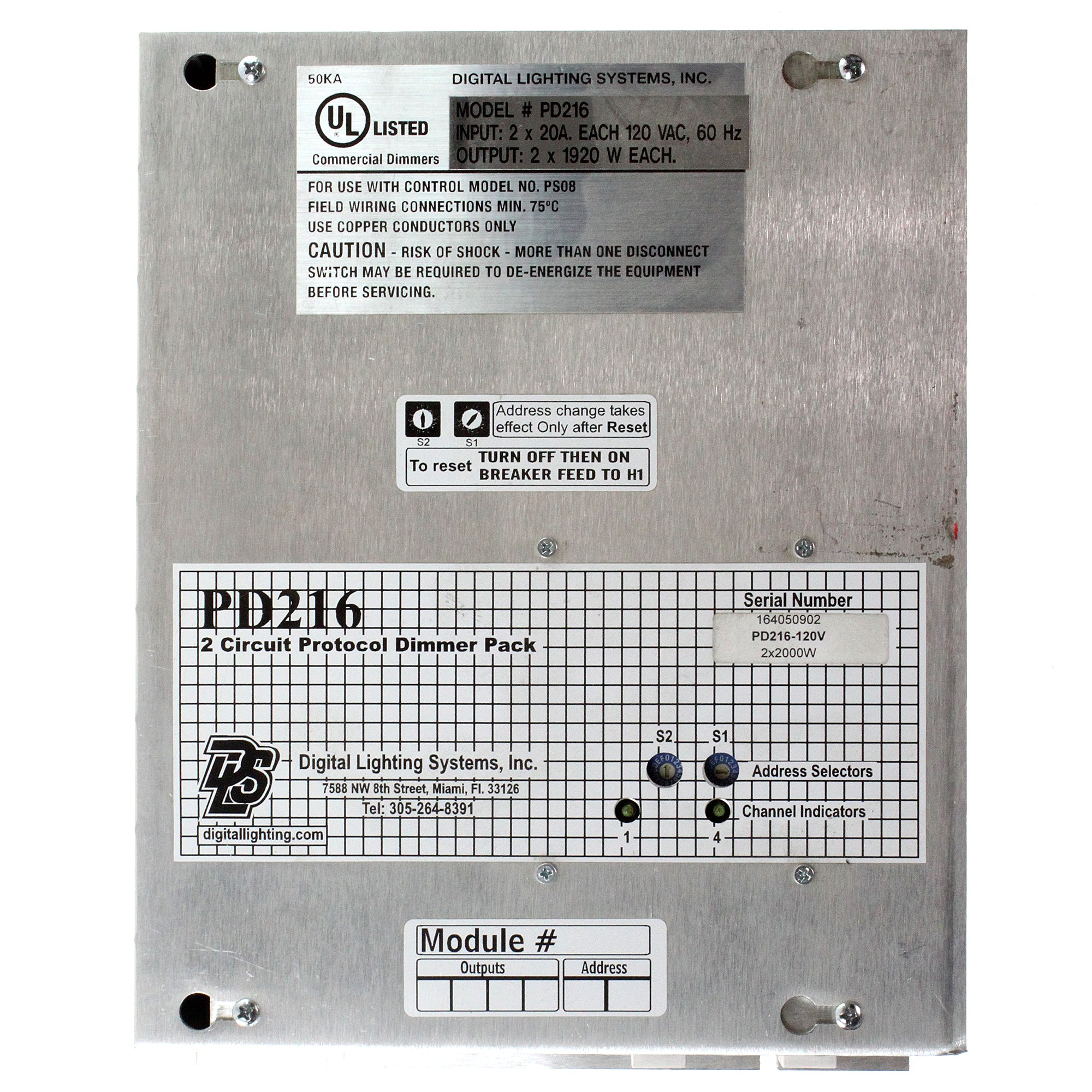 Digital Lighting Systems PD216 2 Circuit Protocol Dimmer Pack For PS08 ...