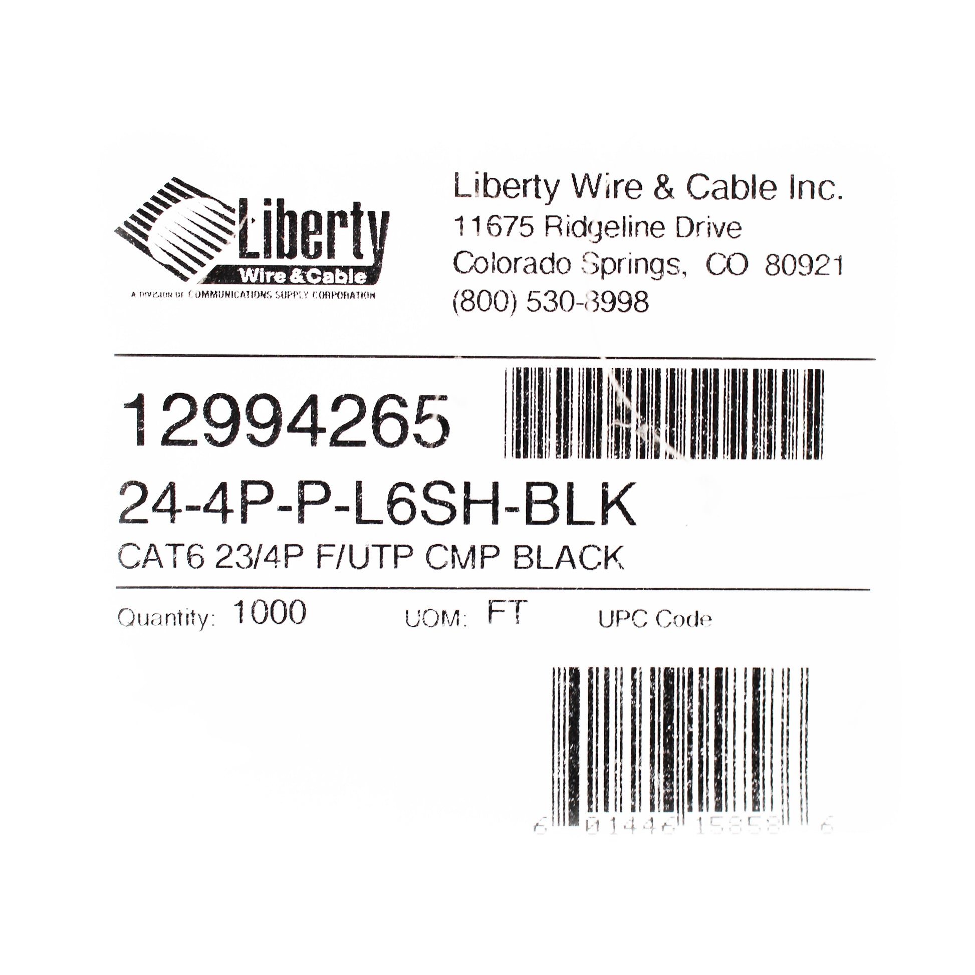 Liberty Wire & Cable 24-4P-P-L6SH-BLK
