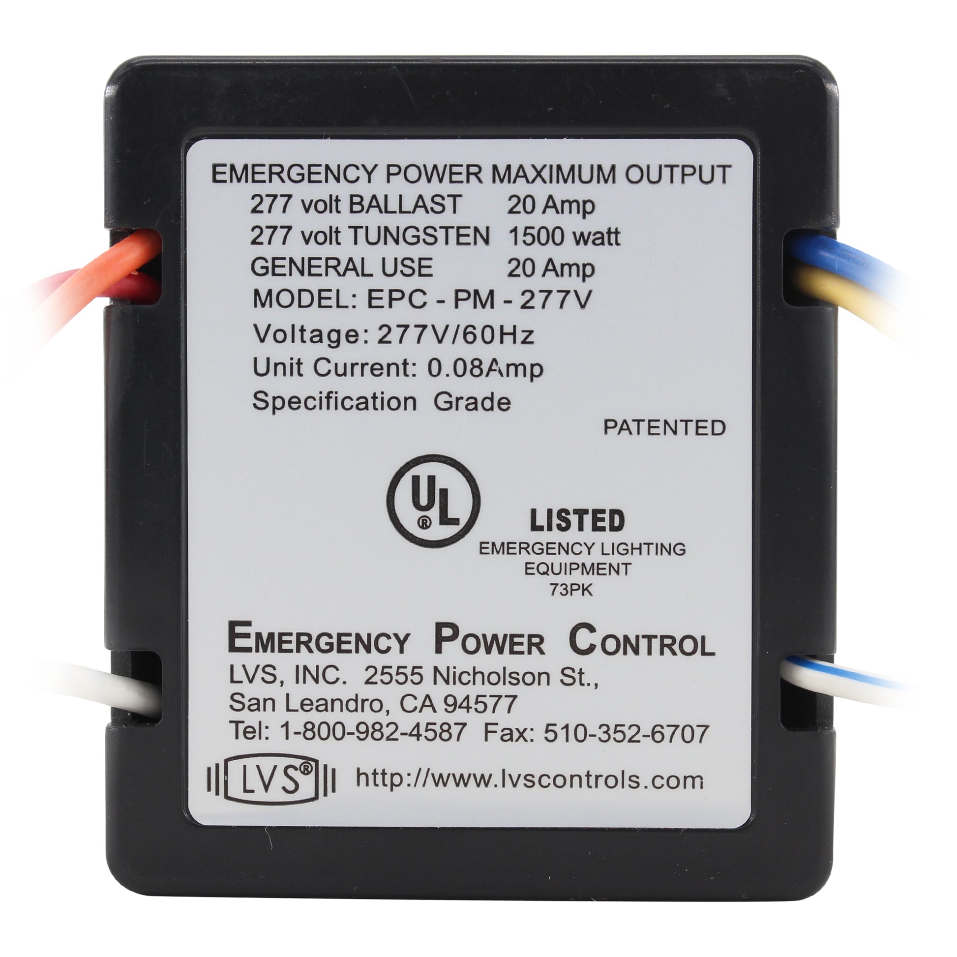LVS CONTROLS EPC-PM-277V EMERGENCY LIGHTING POWER CONTROL, 20A, 1500W, –  Toomanyamps