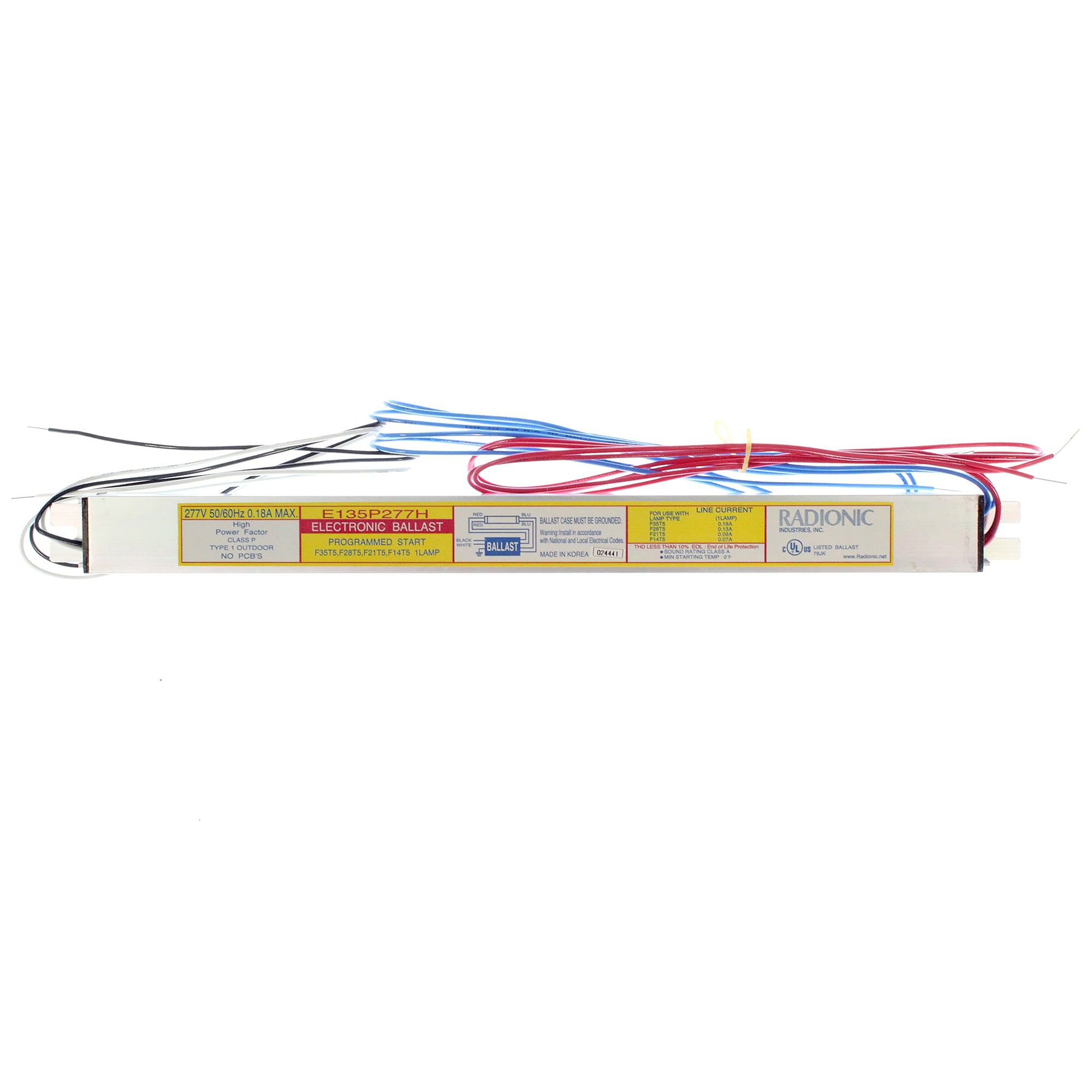 Radionic E13P277H Electronic Fluorescent Ballast, 35W T5, 1 Lamp, 277V ...