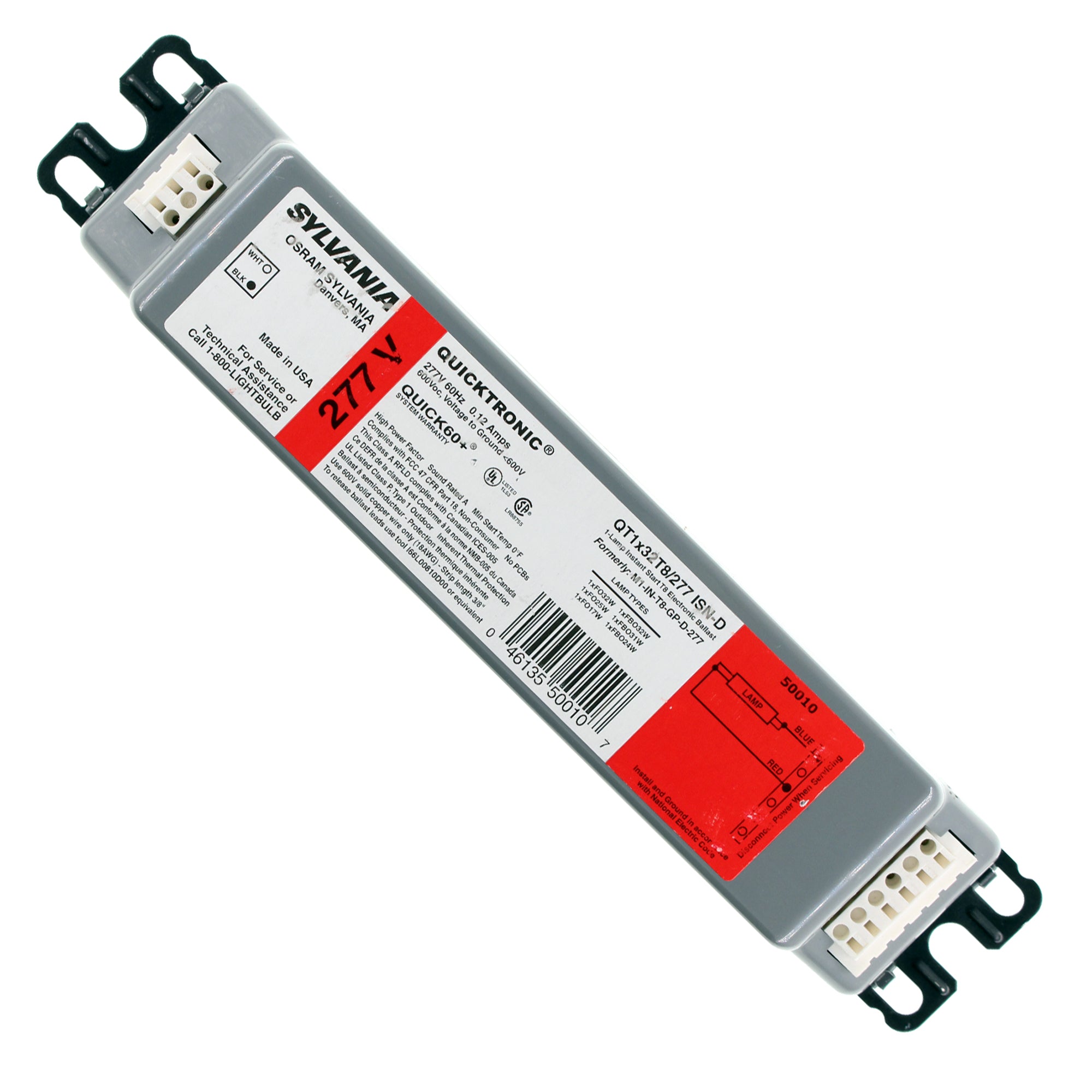 SYLVANIA QT1X32T8 277 ISN D INSTANT START BALLAST 1 LAMP 32W T8 F32T8 277V